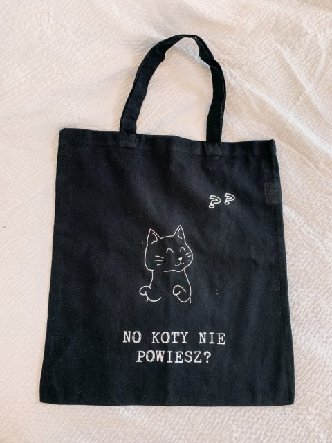 Torba bawełniana czarna z motywem kota na zakupy z nadrukiem NO KOTY NIE POWIESZ? Torba bawełniana czarna z motywem kota na zakupy z nadrukiem NO KOTY NIE POWIESZ?