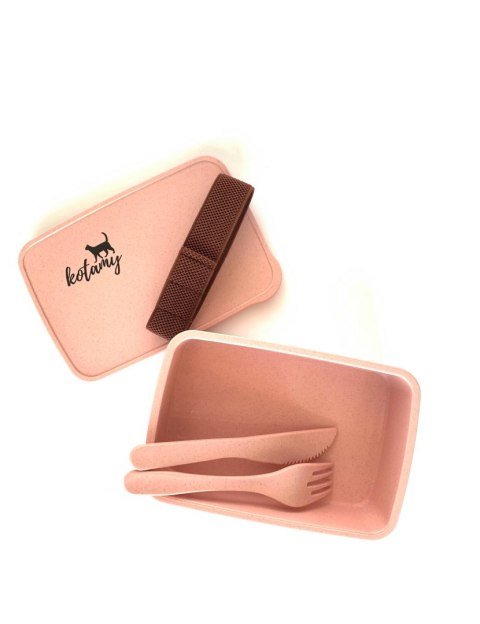 Ekologiczny lunchbox z bambusa pojemnik na kanapki różowy ze sztućcami KOTAMY Ekologiczny lunchbox z bambusa pojemnik na kanapki różowy ze sztućcami KOTAMY
