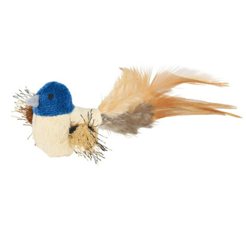 Zabawka ptaszek z piórami i kocimiętką 8 cm