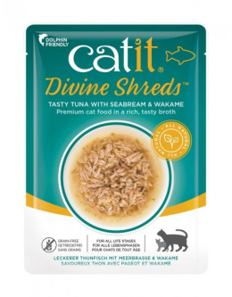 Catit Divine Shreds Tuńczyk, dorada i glony wakame 75g mokry przysmak dla kota