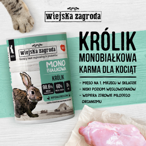 Wiejska Zagroda Monobiałkowa Królik dla kociąt 400g