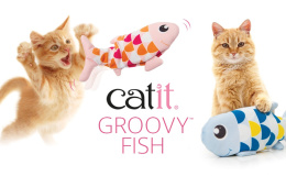 Catit Groovy Fish - interaktywna skacząca ryba dla kota z kocimiętką różowa 27cm