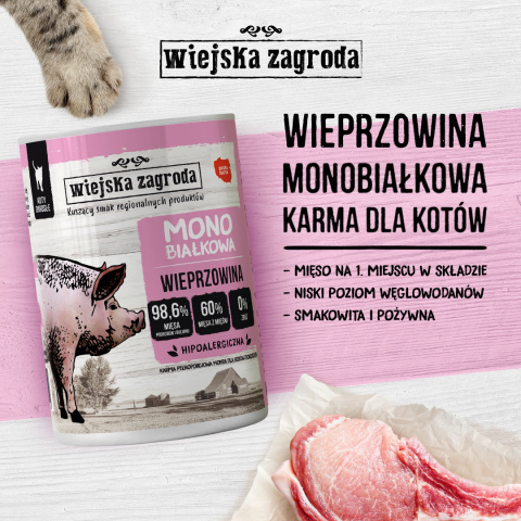 Wiejska Zagroda Monobiałkowa Wieprzowina dla kota 200g