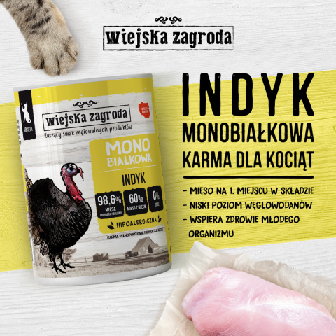 Wiejska Zagroda Monobiałkowa Indyk dla kociąt 400g