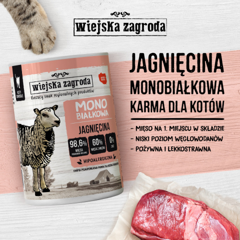 Wiejska Zagroda Monobiałkowa Jagnięcina dla kota 400g