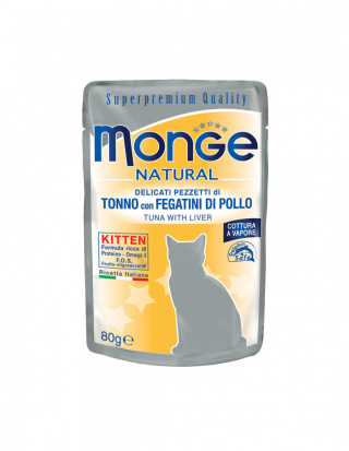 Monge Natural Kitten - Tuńczyk z wątróbkami drobiowymi w galaretce 80g