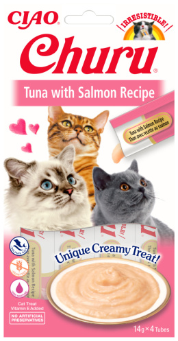 INABA CHURU Kremowe przysmaki dla kotów 4x14g - tuńczyk & łosoś