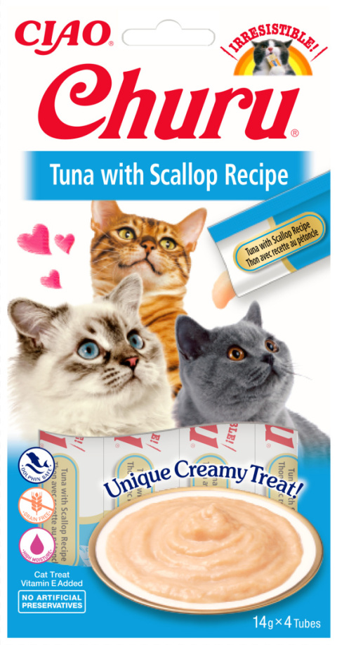 INABA CHURU Kremowe przysmaki dla kotów 4x14g - tuńczyk & przegrzebki