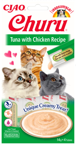 INABA CHURU Kremowe przysmaki dla kotów - tuńczyk & kurczak 4x14g