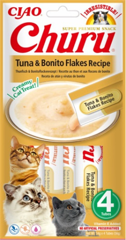 INABA Churu Tuna with Bonito Flakes - płatki tuńczyka Bonito - przysmaki dla kotów 4x14g