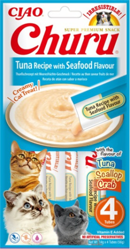 INABA Churu Tuna with Seafood - tuńczyk z owocami morza - przysmaki dla kotów 4x14g