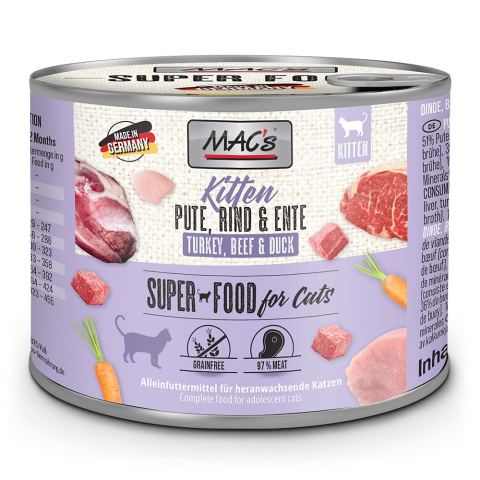 Pakiet MAC's Superfood Kitten Indyk wołowina kaczka zestaw 6x200g