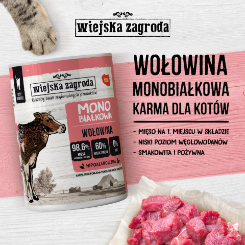 Wiejska Zagroda Monobiałkowa Wołowina dla kota 200g