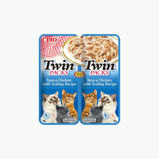 INABA TWIN PACKS z tuńczykiem kurczakiem i przegrzebkami w bulionie z przegrzebków - dwupak saszetek dla kota 2x40g