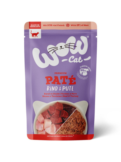 WOW Cat wołowina z indykiem dla dorosłych kotów saszetka 125g