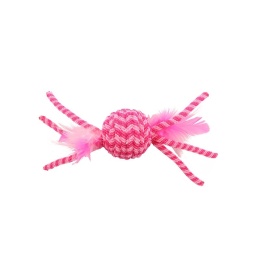 BUBA Piłka z piórkami i sznureczkami różowa - zabawka dla kota