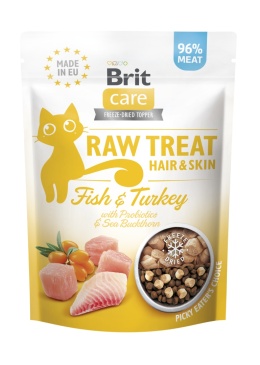 Brit Care Raw Treat Hair&Skin ryba i indyk - liofilizowany przysmak dla kota 40g