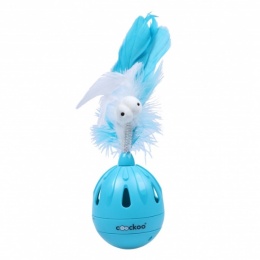 Coockoo Tumbler ruszająca się wańka wstańka z piórkami - zabawka na przysmaki dla kota niebieska