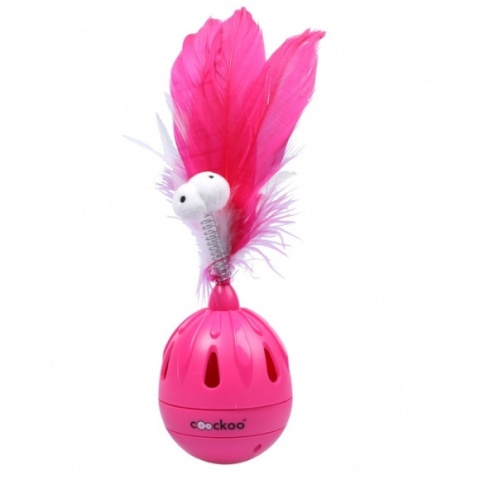 Coockoo Tumbler ruszająca się wańka wstańka z piórkami - zabawka na przysmaki dla kota różowa