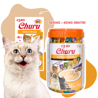 INABA Cat Churu Varieties Chicken - kremowe przysmaki dla kotów z kurczakiem 50x14g + 4x14 gratis!