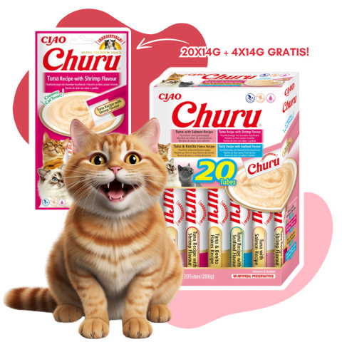 INABA Cat Churu Varieties Seafood - kremowe przysmaki dla kotów z owocami morza 20x14g + 4x14g gratis!