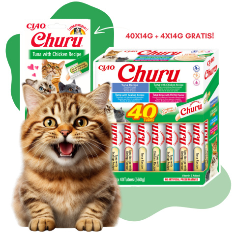 INABA Cat Churu Varieties Seafood - kremowe przysmaki dla kotów z owocami morza 40x14g + 4x14g gratis!