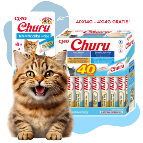 INABA Cat Churu Varieties Tuna - kremowe przysmaki dla kotów z tuńczykiem 40x14g + 4x14g gratis!