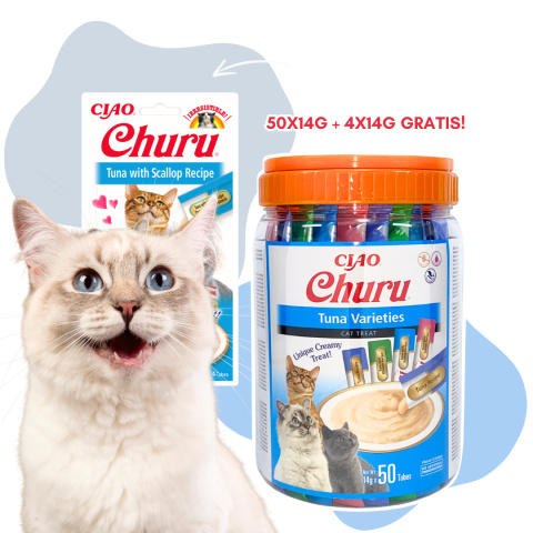 INABA Cat Churu Varieties Tuna - kremowe przysmaki dla kotów z tuńczykiem 50x14g + 4x14 gratis!