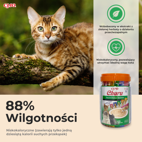 INABA Cat Churu Varieties Tuna Chicken - kremowe przysmaki dla kotów z tuńczykiem i kurczakiem 50x14g + 4x14 gratis!