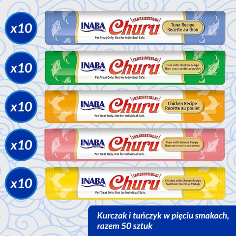 INABA Cat Churu Varieties Tuna Chicken - kremowe przysmaki dla kotów z tuńczykiem i kurczakiem 50x14g + 4x14 gratis!