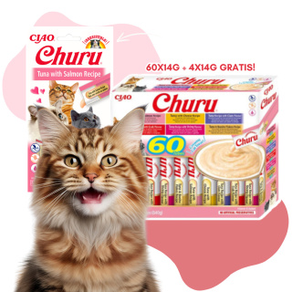 INABA Cat Churu Varieties Tuna - kremowe przysmaki dla kotów z tuńczykiem 60x14g + 4x14g gratis!