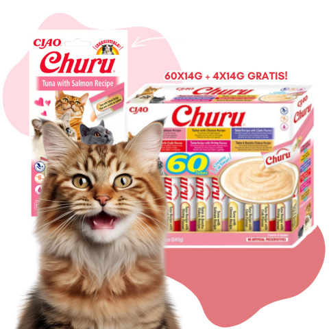 INABA Cat Churu Varieties Tuna - kremowe przysmaki dla kotów z tuńczykiem 60x14g + 4x14g gratis!