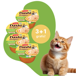 Zestaw promocyjny Inaba Dashi Delights kurczak tuńczyk i przegrzebki 3+1 gratis
