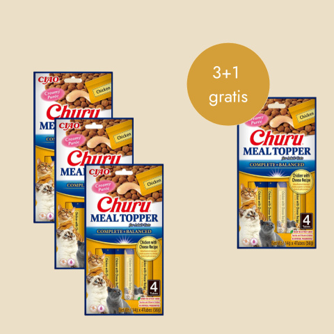 3+1 Gratis INABA Cat Meal Topper Chicken Cheese dosmaczacz dla kotów 4x14g