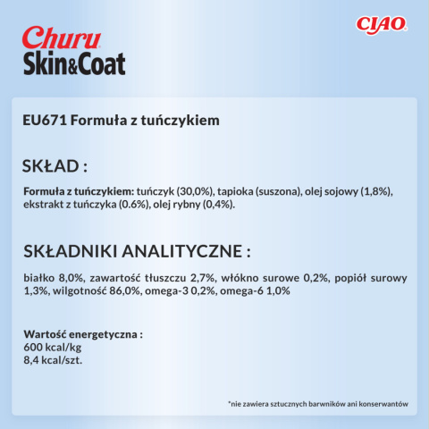 INABA Churu Skin Coat Tuna - tuńczyk - przysmaki dla kotów 4x14g