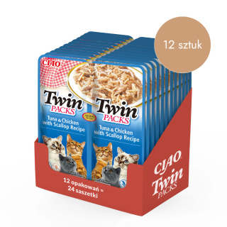 INABA TWIN PACKS tuńczyk kurczak i przegrzebki w bulionie z przegrzebków zestaw 12x80g