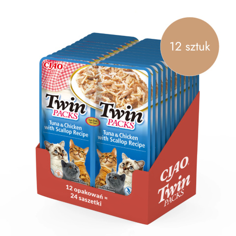 INABA TWIN PACKS tuńczyk kurczak i przegrzebki w bulionie z przegrzebków zestaw 12x80g