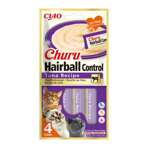 Inaba Churu Hairball Control tuna - tuńczyk - przysmaki dla kotów 4x14g