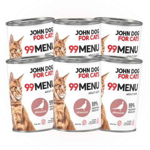 Pakiet 99 MENU John Dog for Cats kurczak i bażant - karma mokra dla kota 6x400g