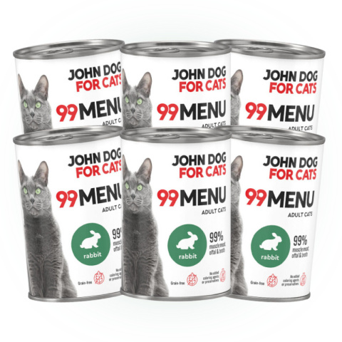 Pakiet 99 MENU John Dog for Cats kurczak i królik - karma mokra dla kota 6x400g