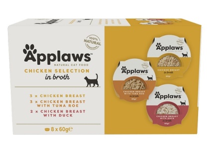 APPLAWS Cat Multipak mix smaków z kurczakiem w bulionie w miseczce dla kota 8x60g