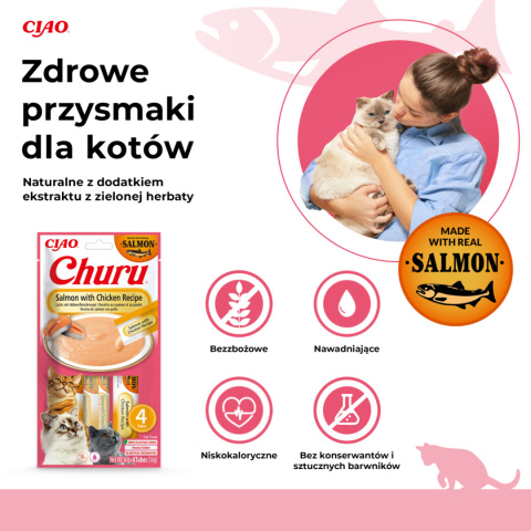 INABA CHURU Salmon Chicken - kremowe przysmaki dla kotów łosoś kurczak 4x14g