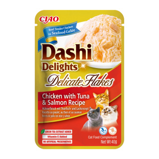 Inaba Dashi Delights Delicate Flakes Chicken Tuna Salmon - karma uzupełniająca dla kota w galaretce 40g