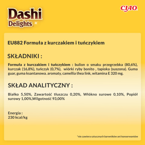 Inaba Dashi Delights Silky Broth Chicken Tuna - karma uzupełniająca dla kota w bulionie 40g Inaba Dashi Delights Silky Broth Chicken Tuna - karma uzupełniająca dla kota w bulionie 40g