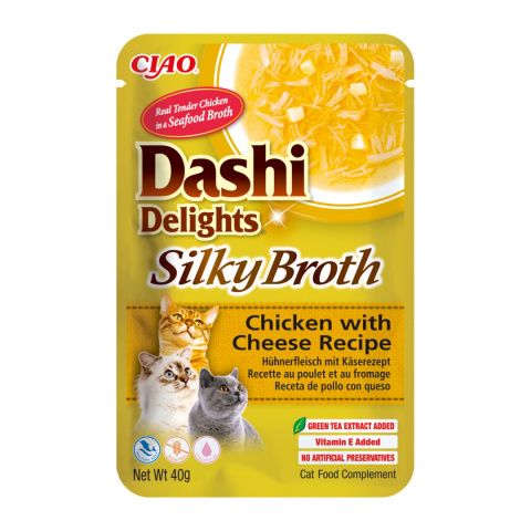 Inaba Dashi Delights Silky Broth Chicken Cheese - karma uzupełniająca dla kota w bulionie 40g Inaba Dashi Delights Silky Broth Chicken Cheese - karma uzupełniająca dla kota w bulionie 40g