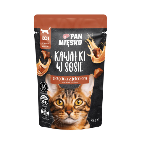 Pan Mięsko Kawałki w sosie Cielęcina z jeleniem 12x85g - mokra karma dla kota zestaw