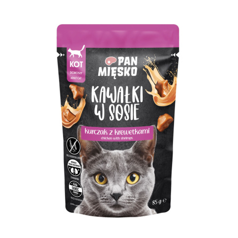 Pan Mięsko Kawałki w sosie Kurczak z krewetkami 12x85g - mokra karma dla kota zestaw