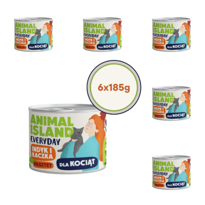 Zestaw Animal Island Everyday dla kociąt indyk i kaczka - pasztet 6x185g