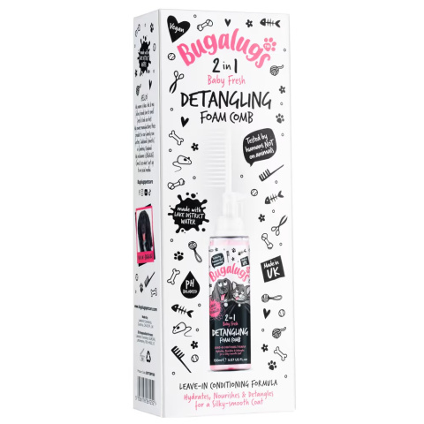 Bugalugs 2in1 Detangling Foam Comb Baby Fresh 150ml - pianka ułatwiająca rozczesywanie sierści kota pudrowy zapach Bugalugs 2in1 Detangling Foam Comb Baby Fresh 150ml - pianka ułatwiająca rozczesywanie sierści kota pudrowy zapach