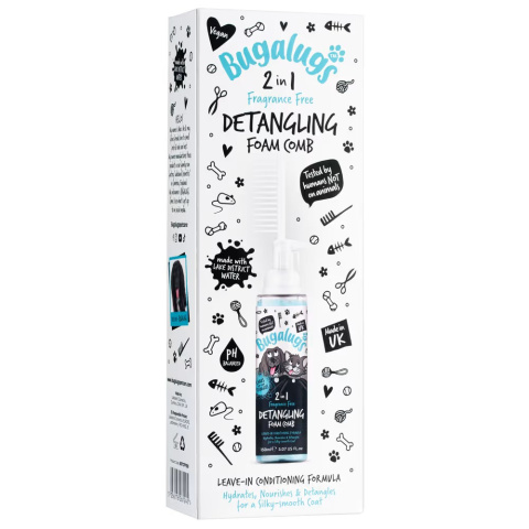 Bugalugs 2in1 Detangling Foam Comb Fragrance Free 150ml - bezzapachowa pianka ułatwiająca rozczesywanie sierści kota Bugalugs 2in1 Detangling Foam Comb Fragrance Free 150ml - bezzapachowa pianka ułatwiająca rozczesywanie sierści kota